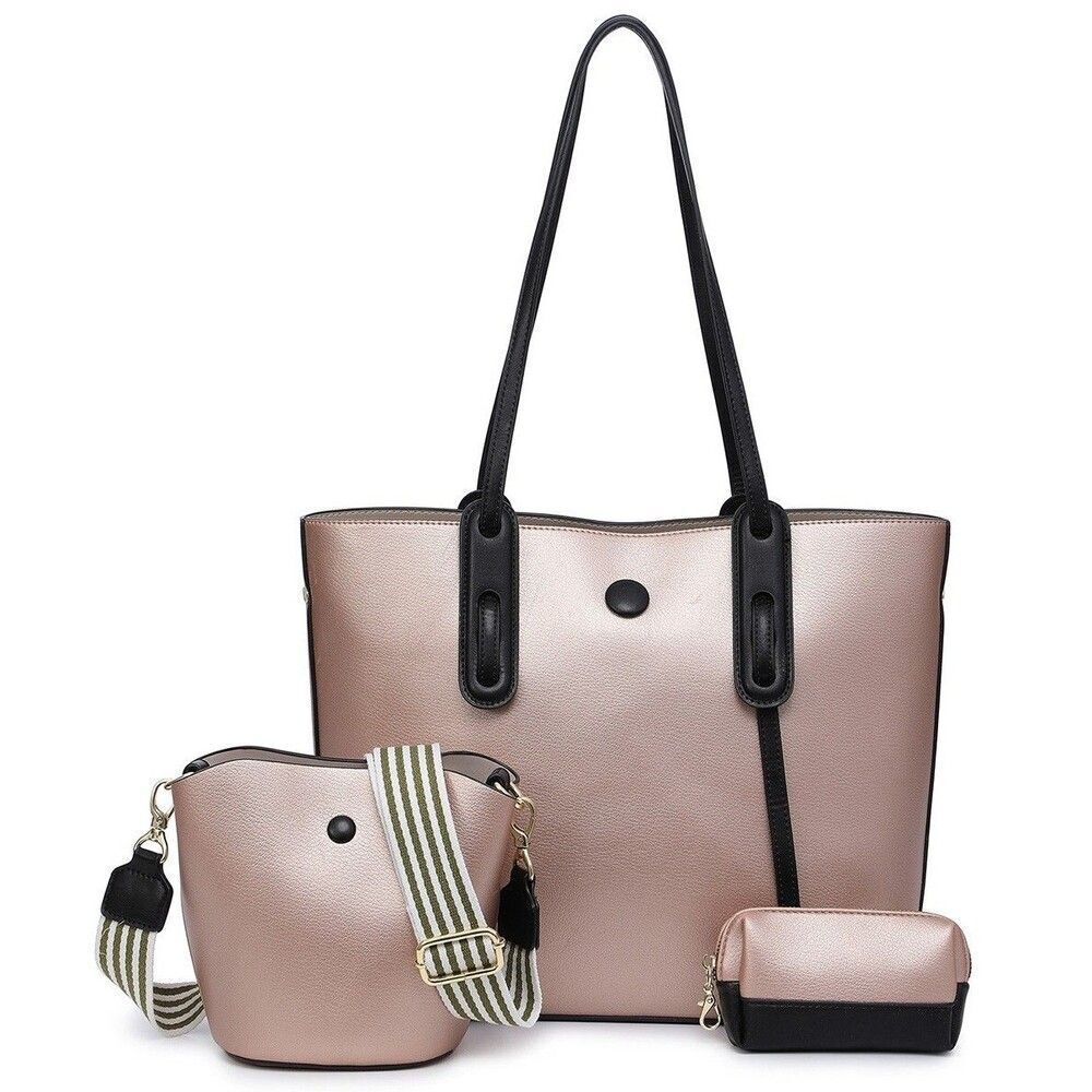 Gold Fashion 3 Pcs Tote Satchel Shoulder Bag Set